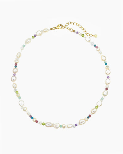 Freshwater pearl and mixed gemstone beaded necklace with soft pastel tones