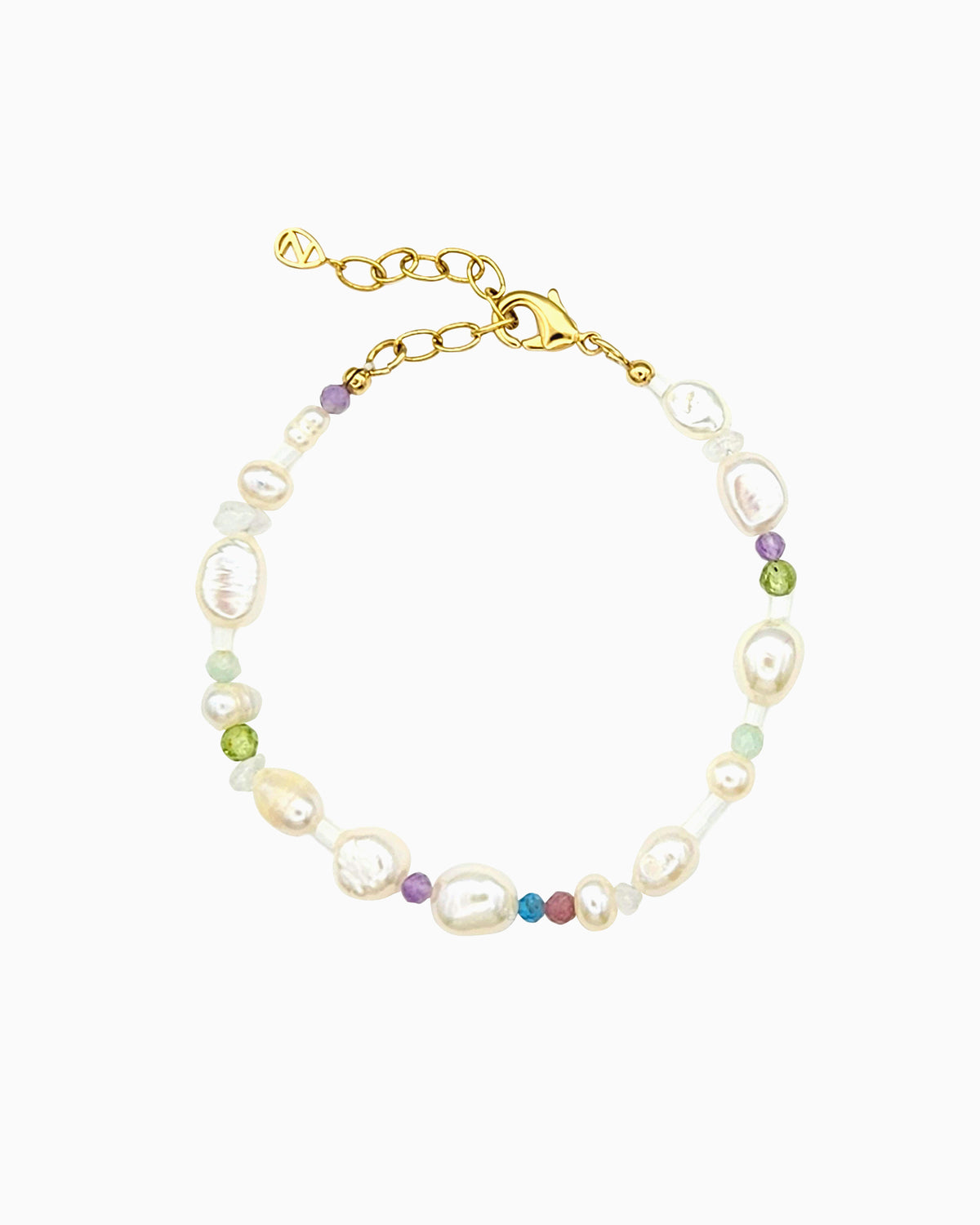 Freshwater pearl and mixed gemstone beaded bracelet with soft pastel tones