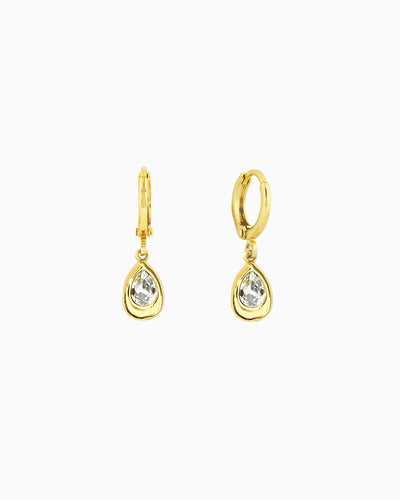 MOLTEN TEARDROP CRYSTAL HUGGIE EARRINGS