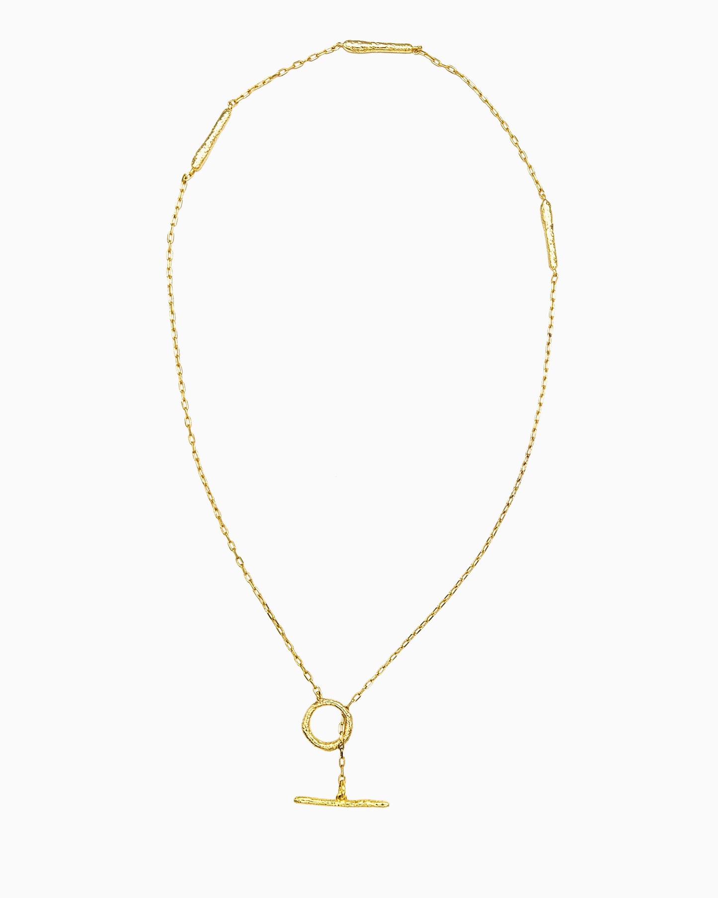 oft erosion bar necklace with front toggle clasp in gold finish