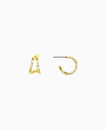 organic textured double hoop earrings in gold finish