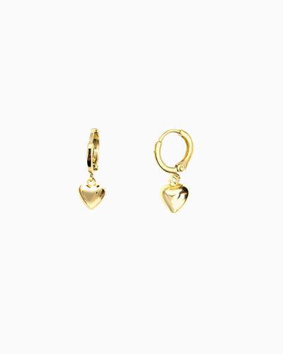 PUFFED HEART DROP HOOP EARRINGS
