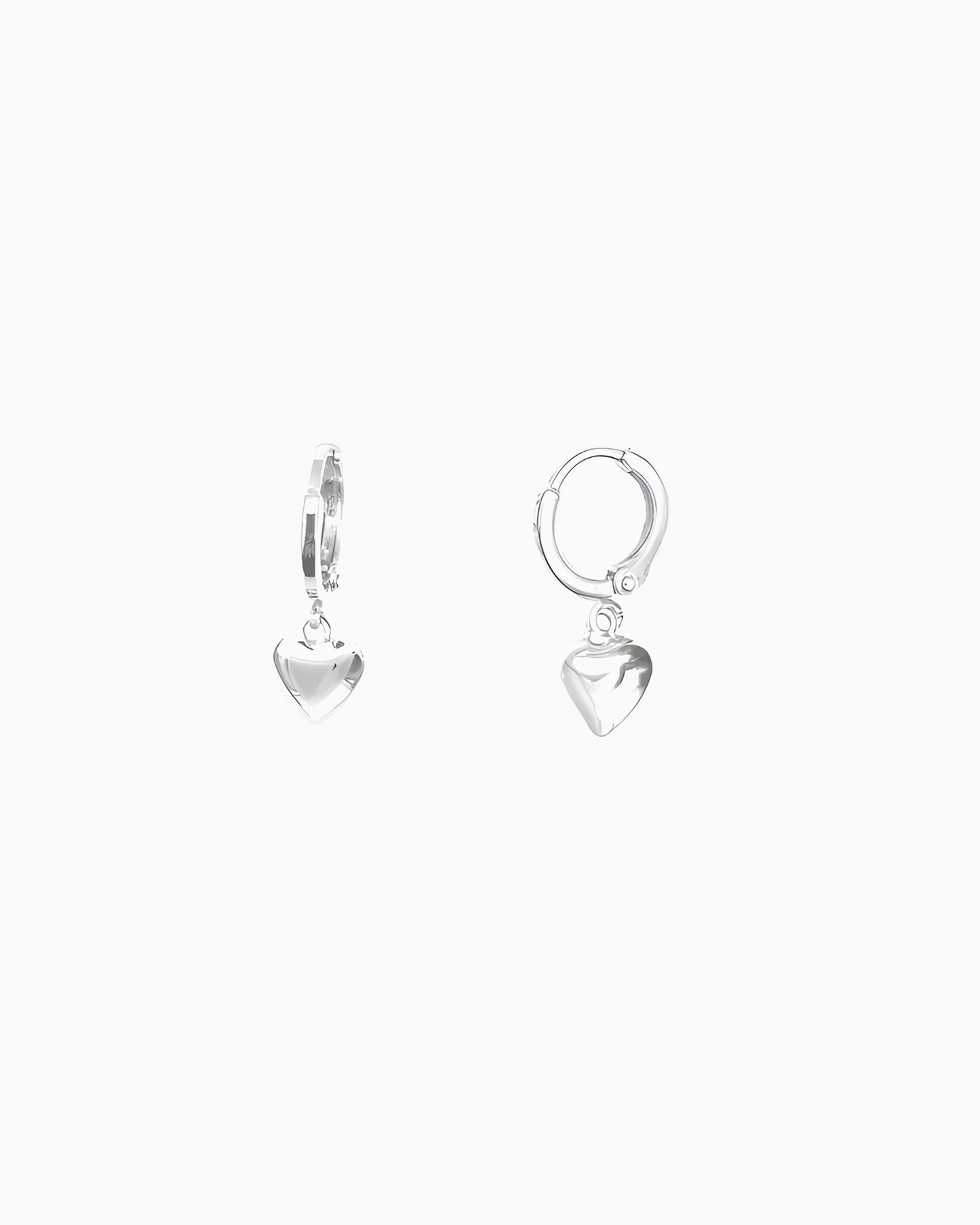 PUFFED HEART DROP HOOP EARRINGS