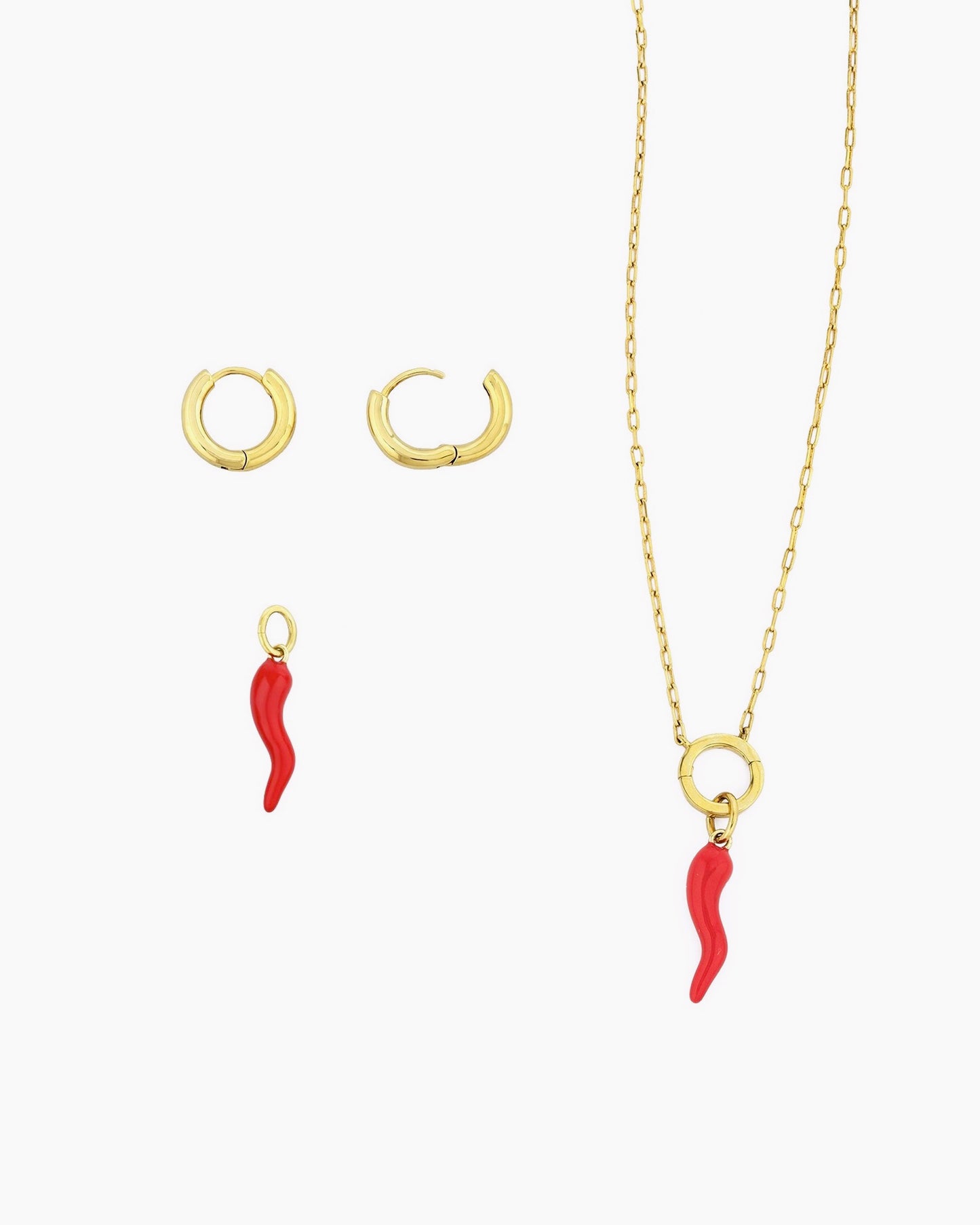 RED ITALIAN HORN HUGGIE EARRINGS