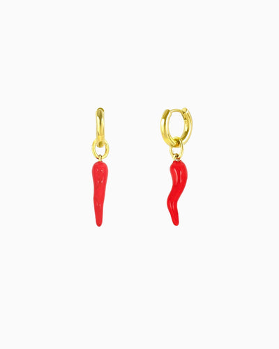 RED ITALIAN HORN HUGGIE EARRINGS