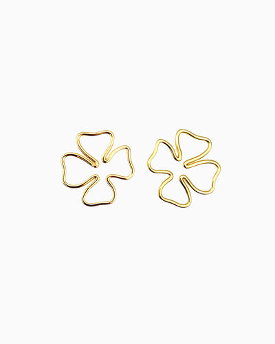 gold pvd plated four-leaf clover stud earrings