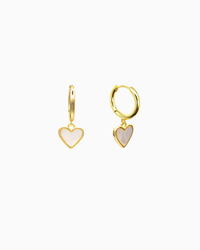 MOP HEART DROP HUGGIE EARRINGS