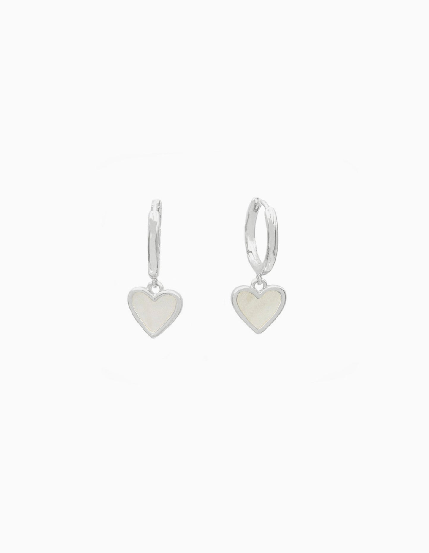MOP HEART DROP HUGGIE EARRINGS