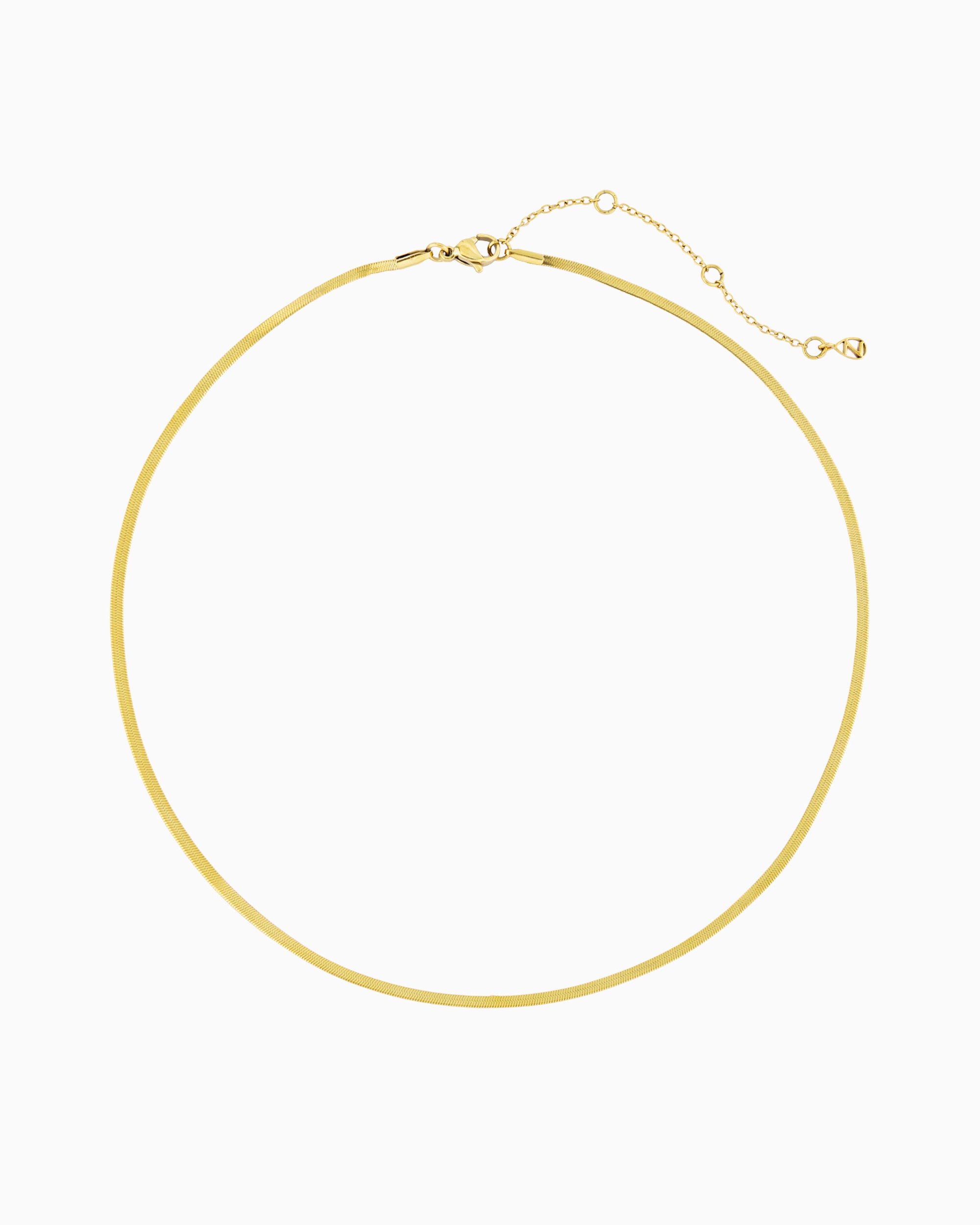 Gold herringbone chain necklace with a sleek flat chain design.