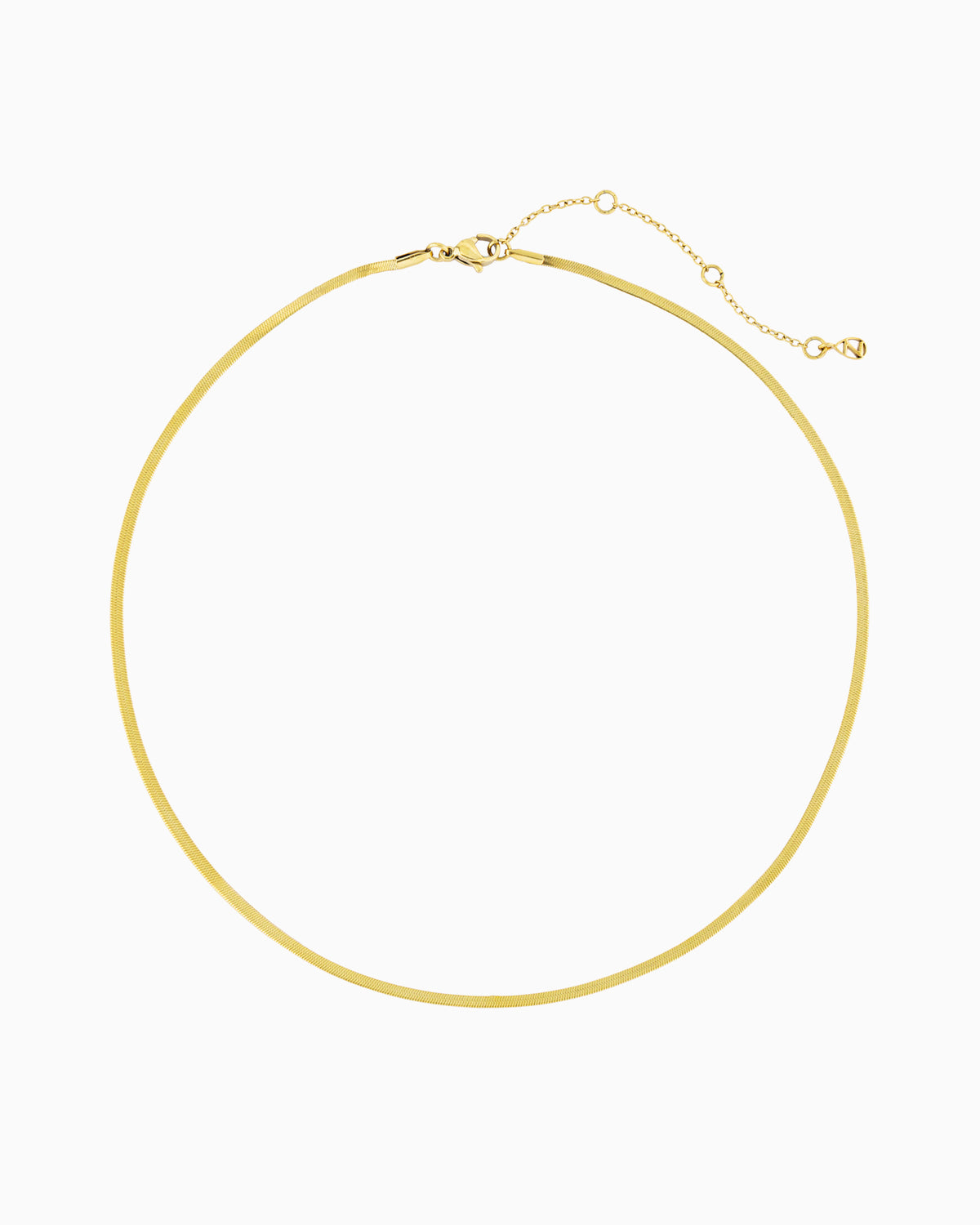 Gold herringbone chain necklace with a sleek flat chain design.