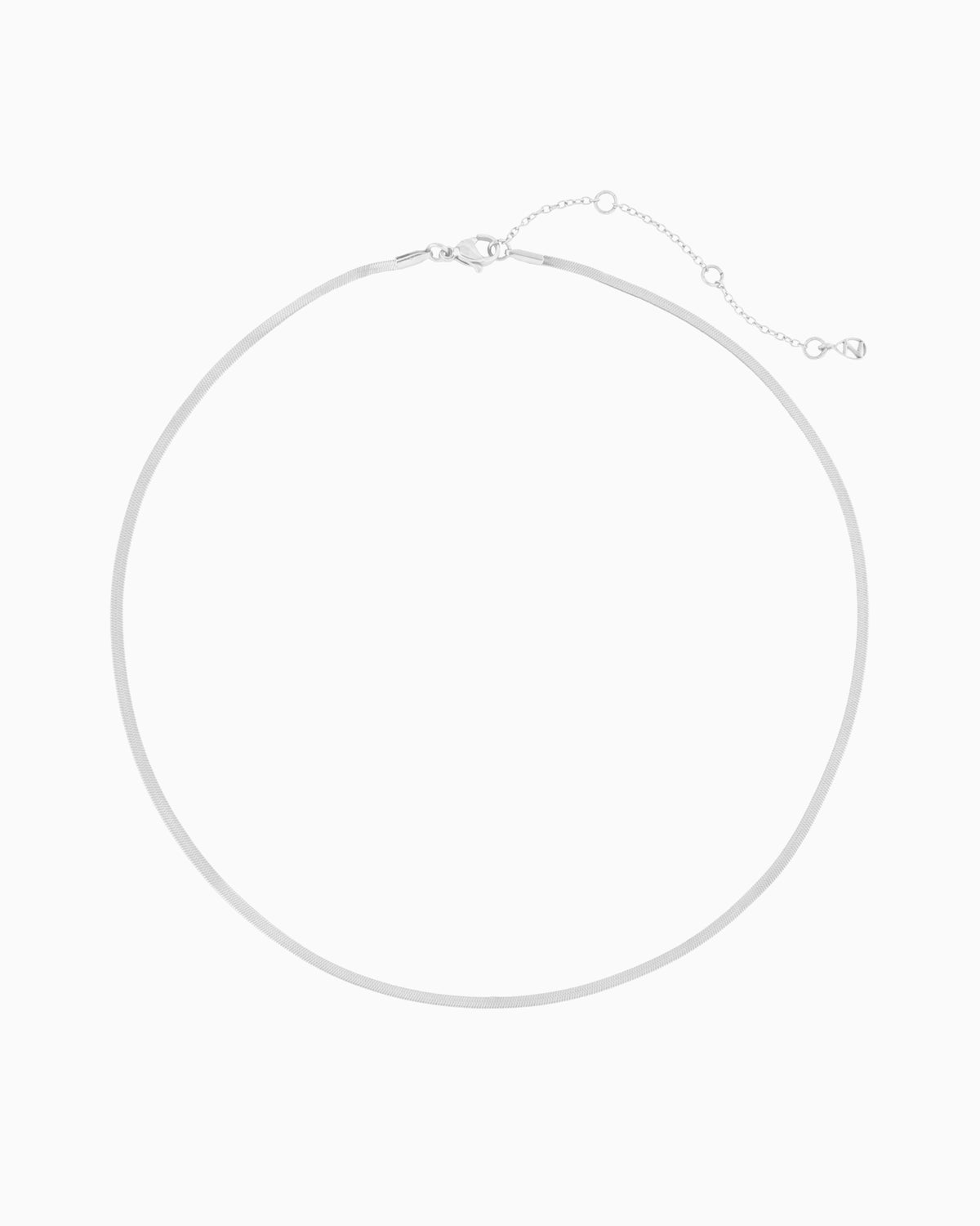 silver herringbone chain necklace with a sleek flat chain design.