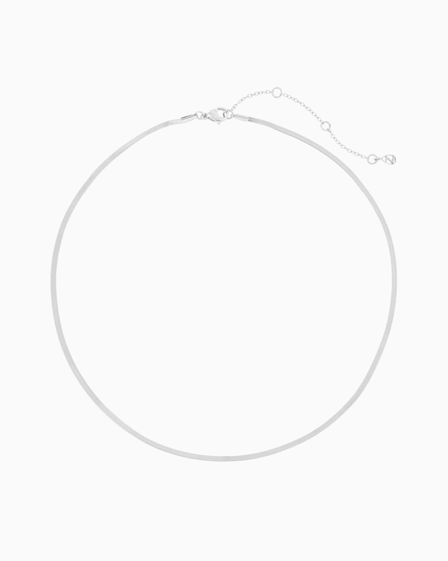 silver herringbone chain necklace with a sleek flat chain design.