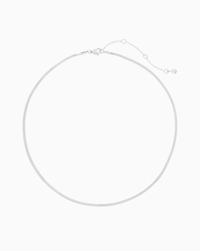 silver herringbone chain necklace with a sleek flat chain design.