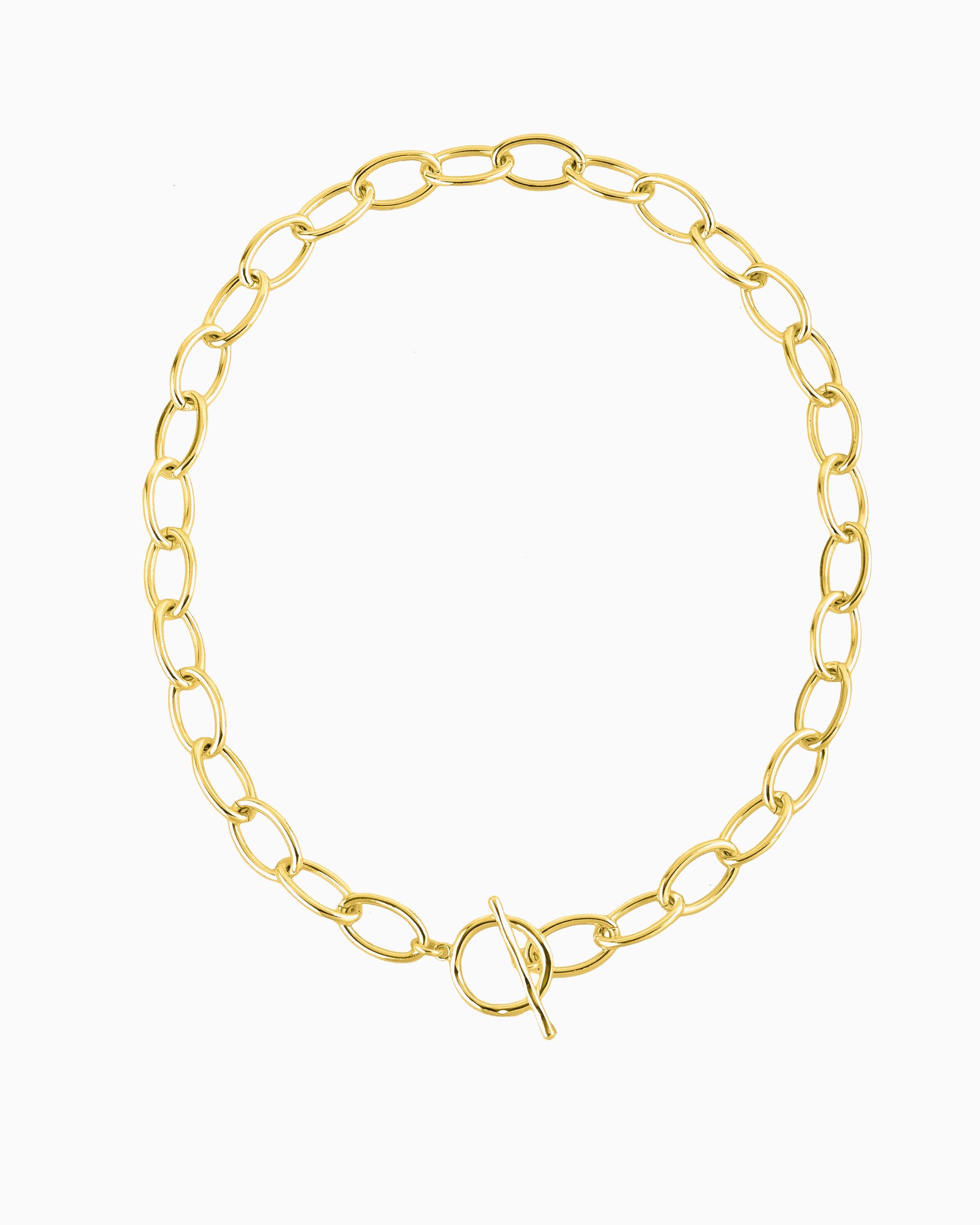 Gold bold oval link chain necklace with toggle closure