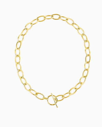 Gold bold oval link chain necklace with toggle closure