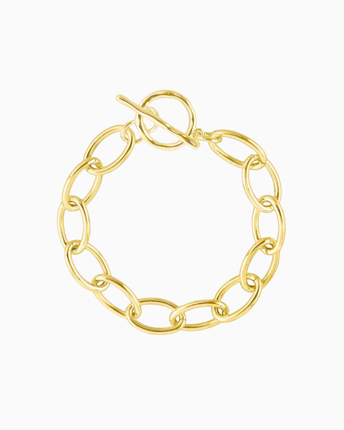 Gold bold oval link chain bracelet with toggle clasp