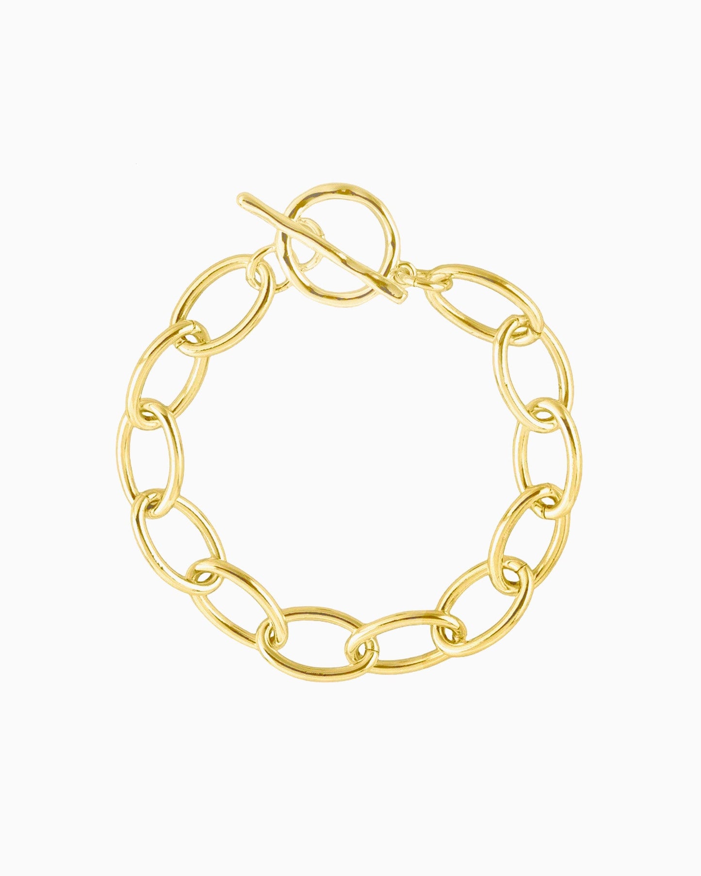 Gold bold oval link chain bracelet with toggle clasp