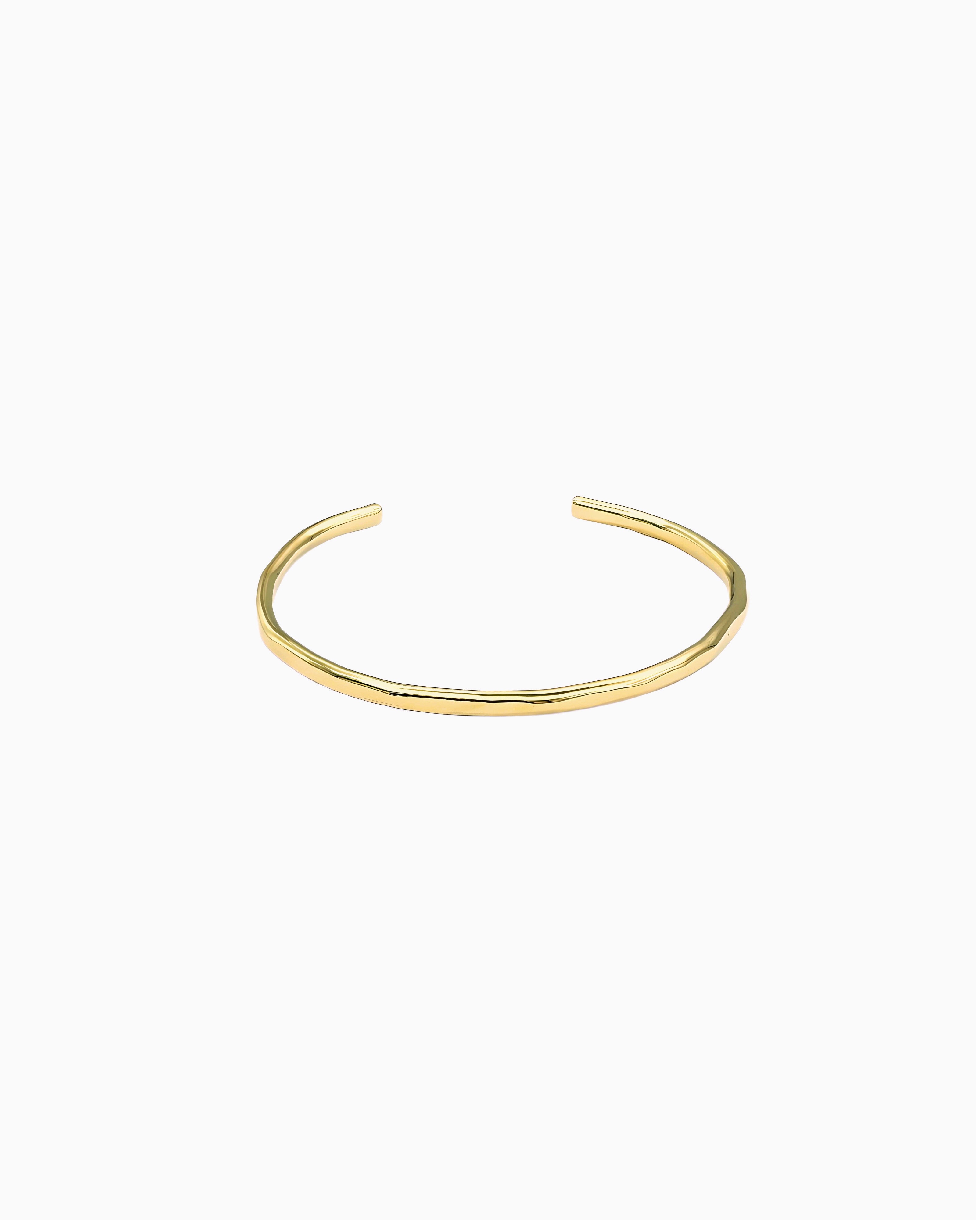 hand hammered gold wire cuff bracelet with organic texture