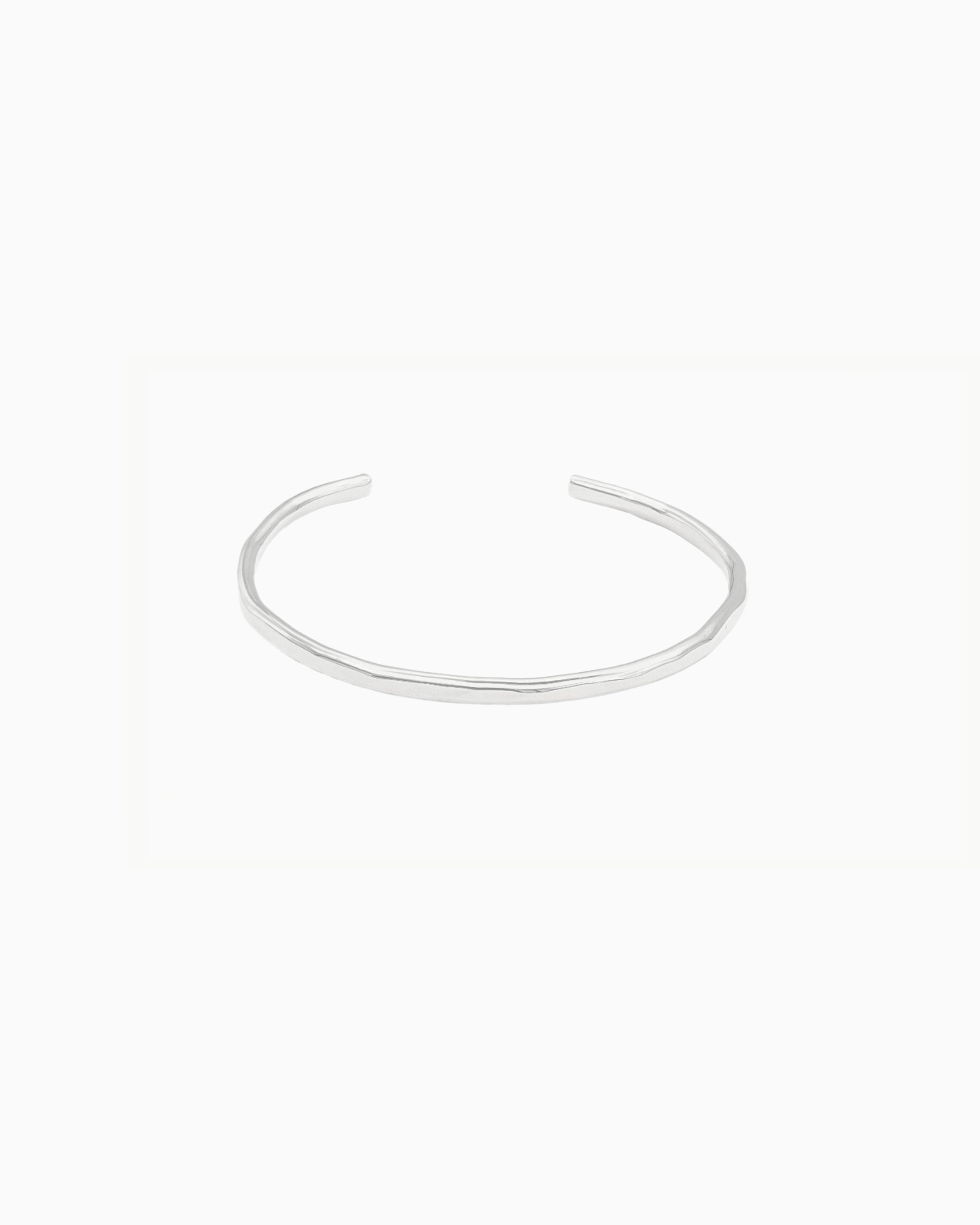 hand hammered silver wire cuff bracelet with organic texture