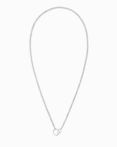 Silver curb chain necklace with a hinged charm holder, designed to be worn alone or customized with ZoHaYo Clip-On Charms.