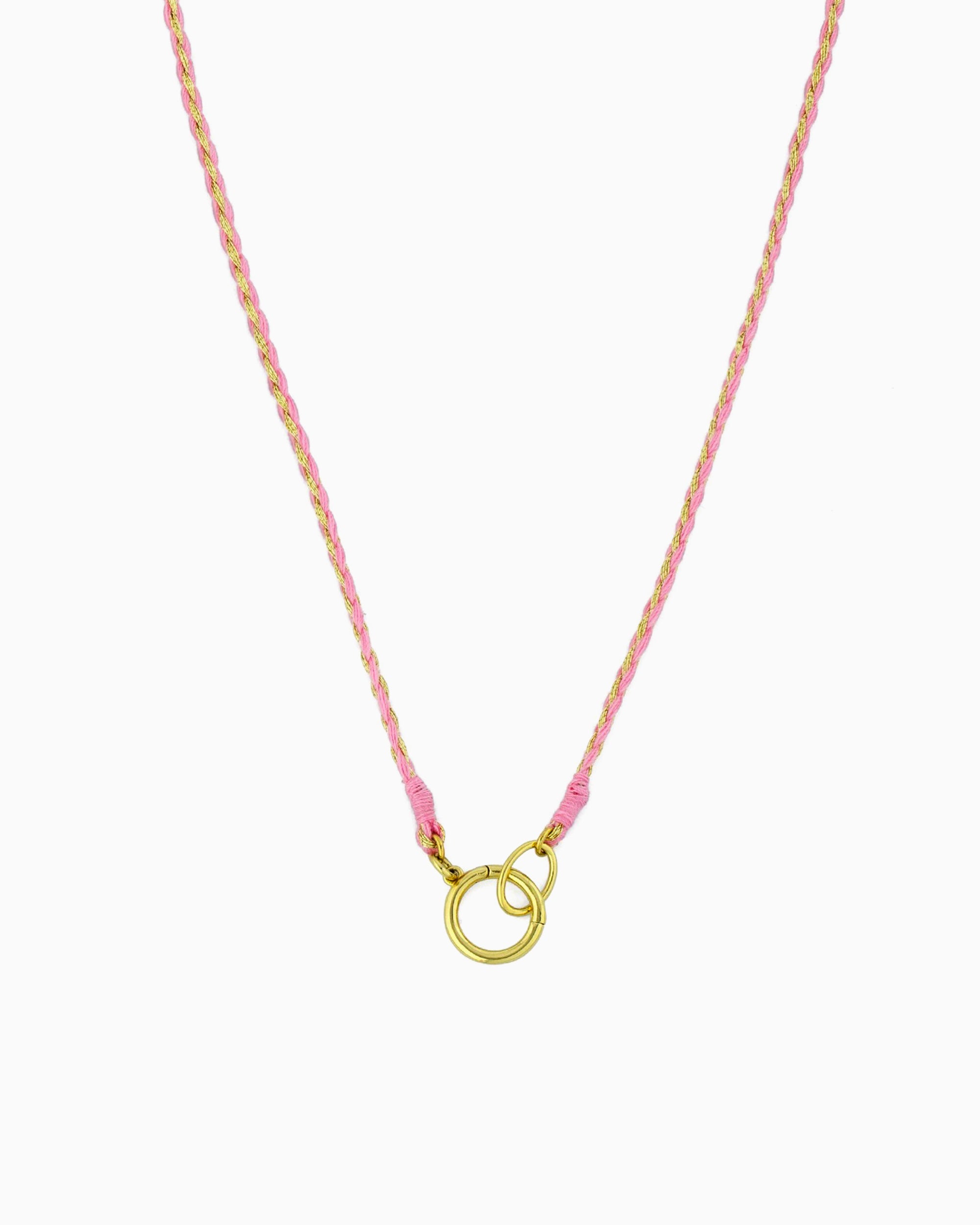 Hand-braided green cord necklace with a gold charm holder ring, designed to be worn alone or personalized with ZoHaYo Clip-On Charms.