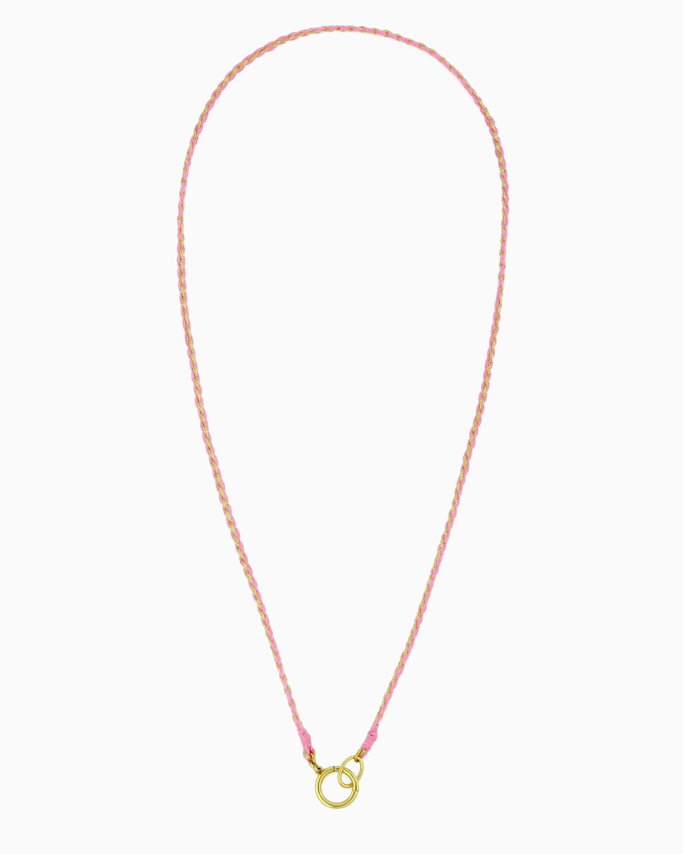 Hand-braided green cord necklace with a gold charm holder ring, designed to be worn alone or personalized with ZoHaYo Clip-On Charms.