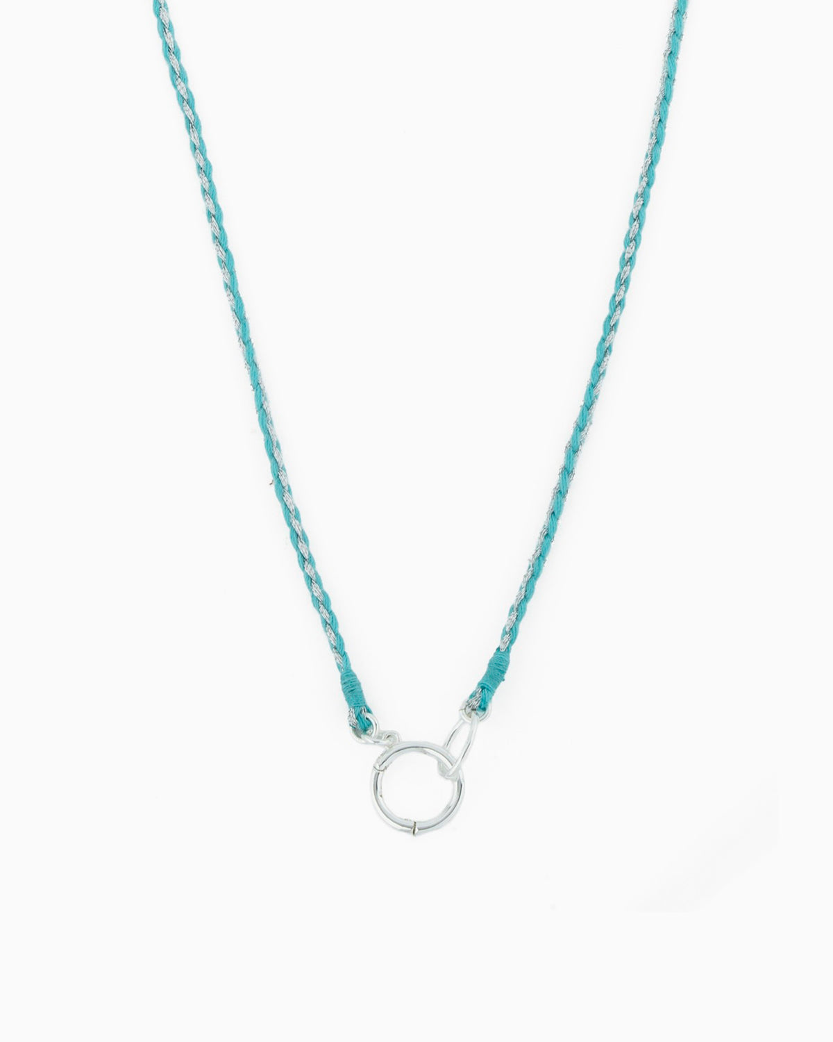 Hand-braided green cord necklace with a silver charm holder ring, designed to be worn alone or personalized with ZoHaYo Clip-On Charms.