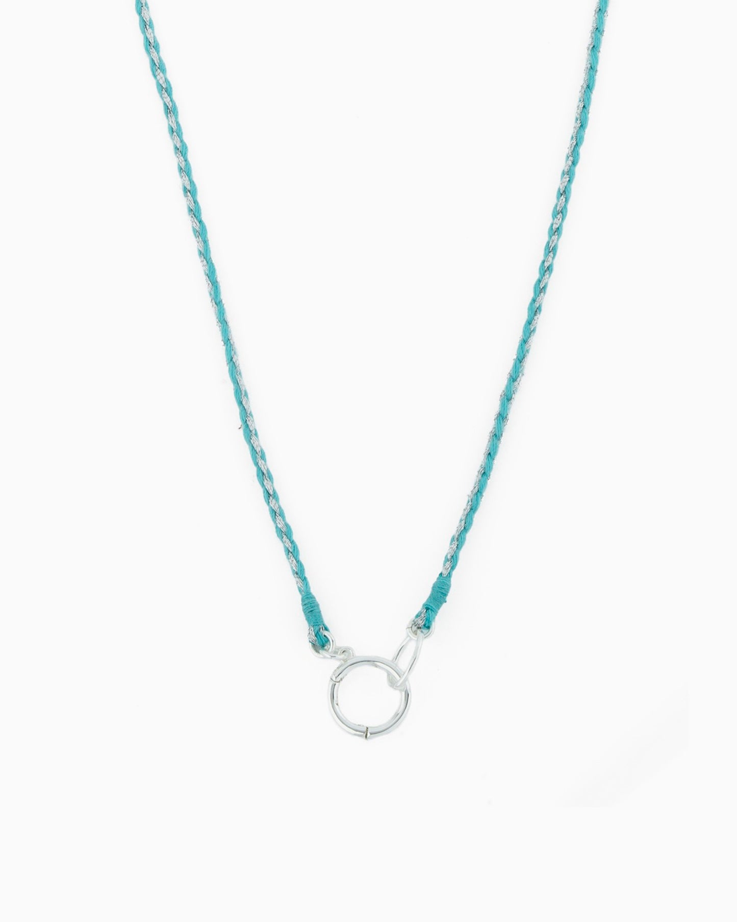 Hand-braided green cord necklace with a silver charm holder ring, designed to be worn alone or personalized with ZoHaYo Clip-On Charms.