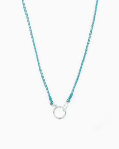 Hand-braided green cord necklace with a silver charm holder ring, designed to be worn alone or personalized with ZoHaYo Clip-On Charms.