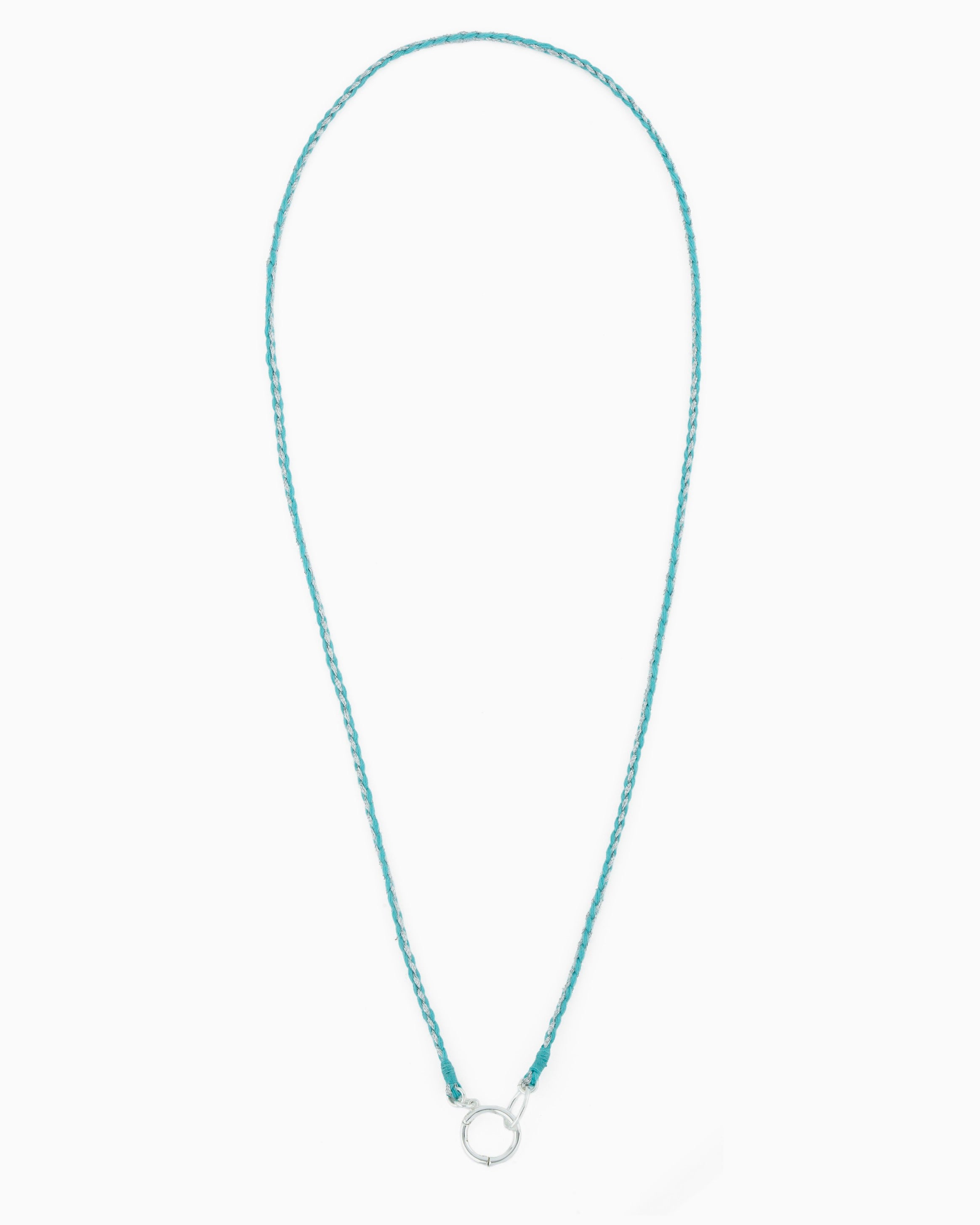 Hand-braided green cord necklace with a silver charm holder ring, designed to be worn alone or personalized with ZoHaYo Clip-On Charms.