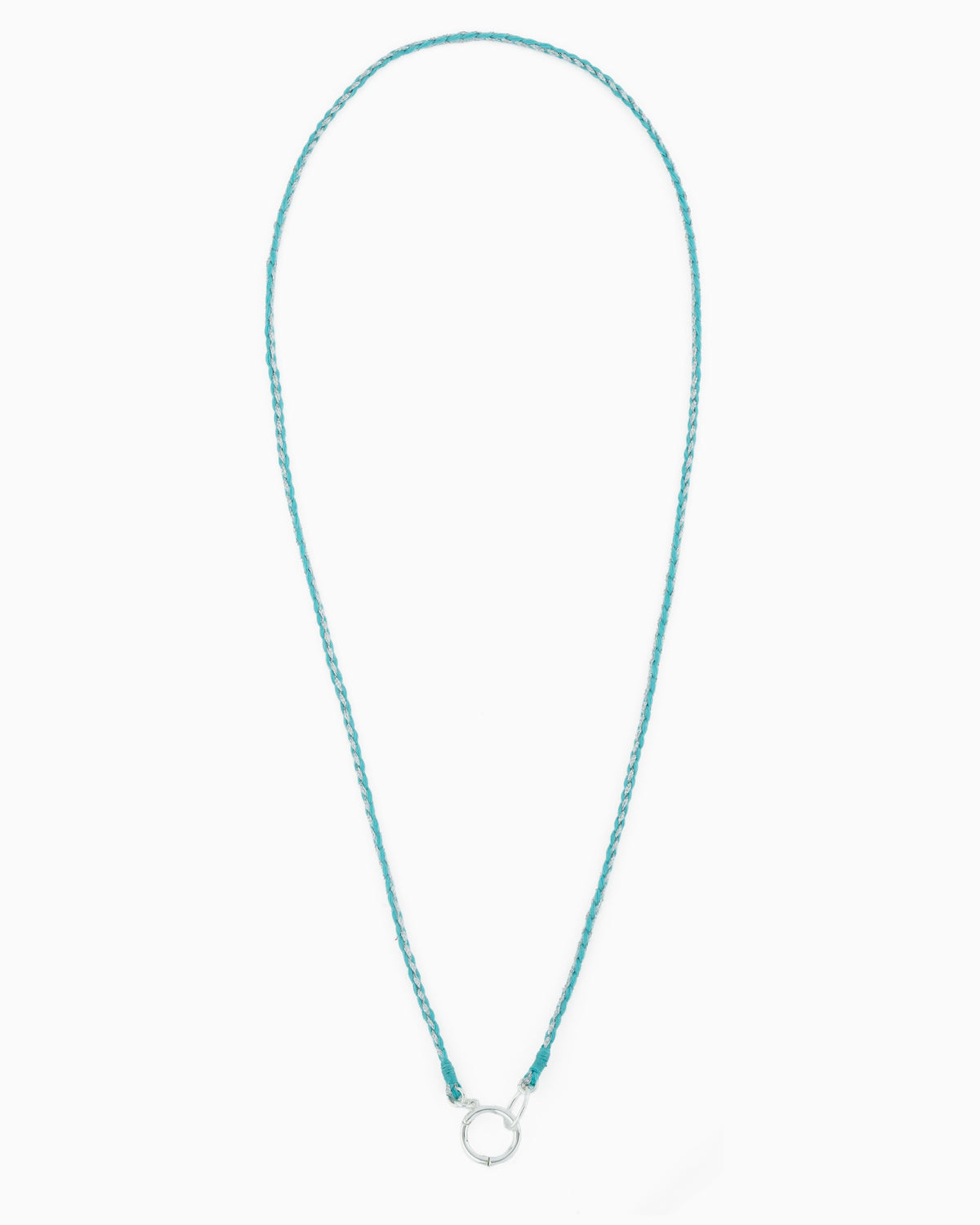 Hand-braided green cord necklace with a silver charm holder ring, designed to be worn alone or personalized with ZoHaYo Clip-On Charms.