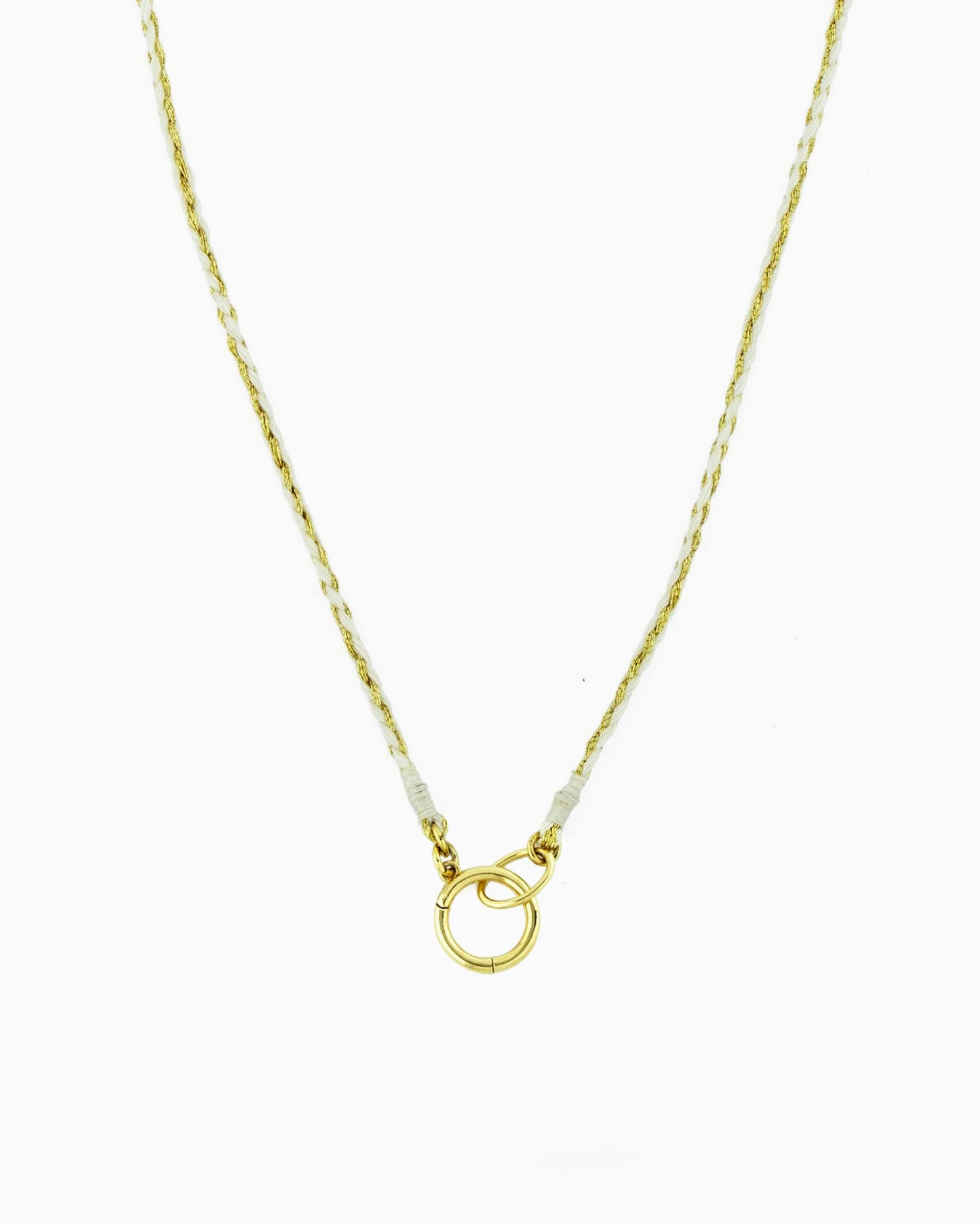 Hand-braided green cord necklace with a gold charm holder ring, designed to be worn alone or personalized with ZoHaYo Clip-On Charms.