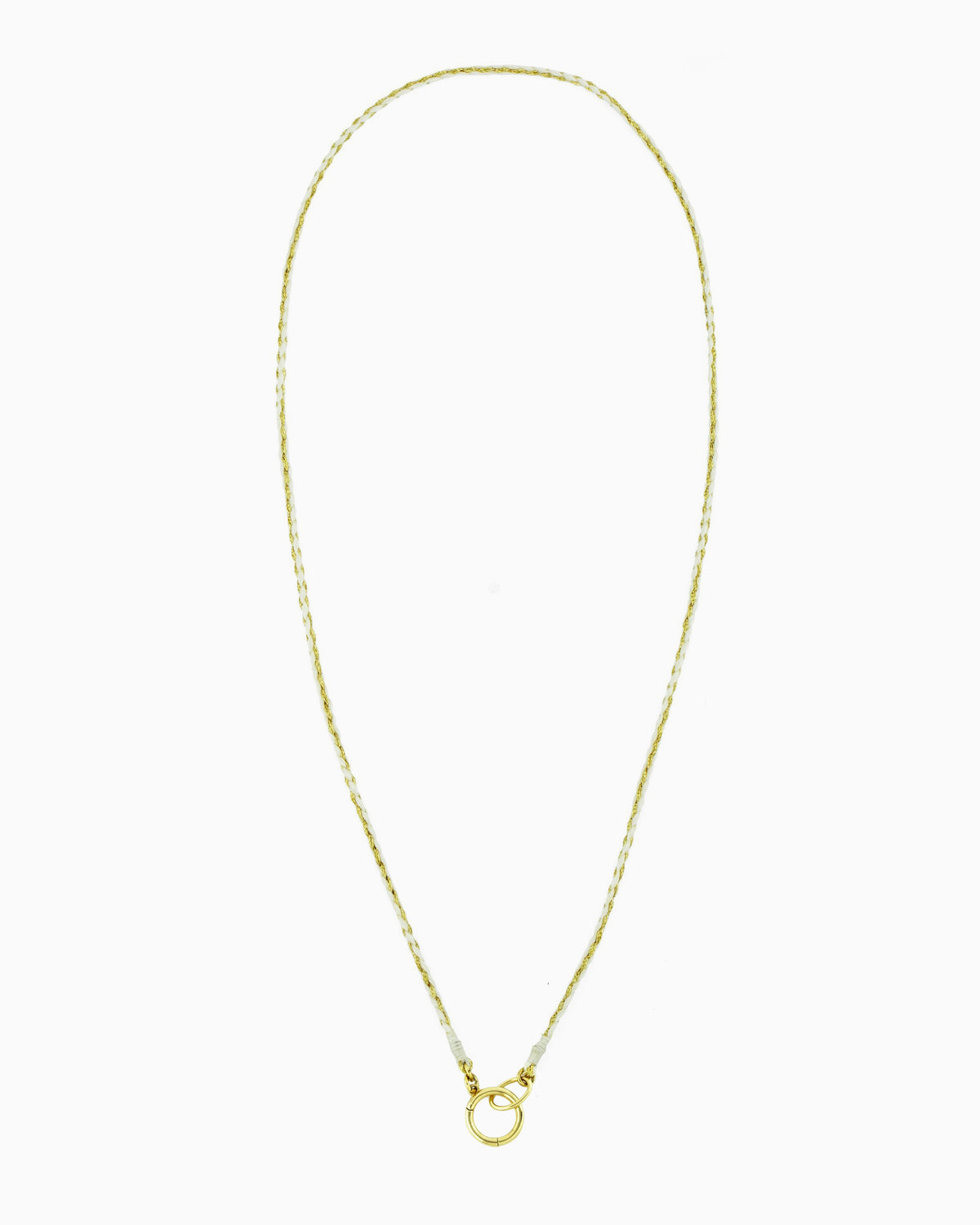 Hand-braided green cord necklace with a gold charm holder ring, designed to be worn alone or personalized with ZoHaYo Clip-On Charms.