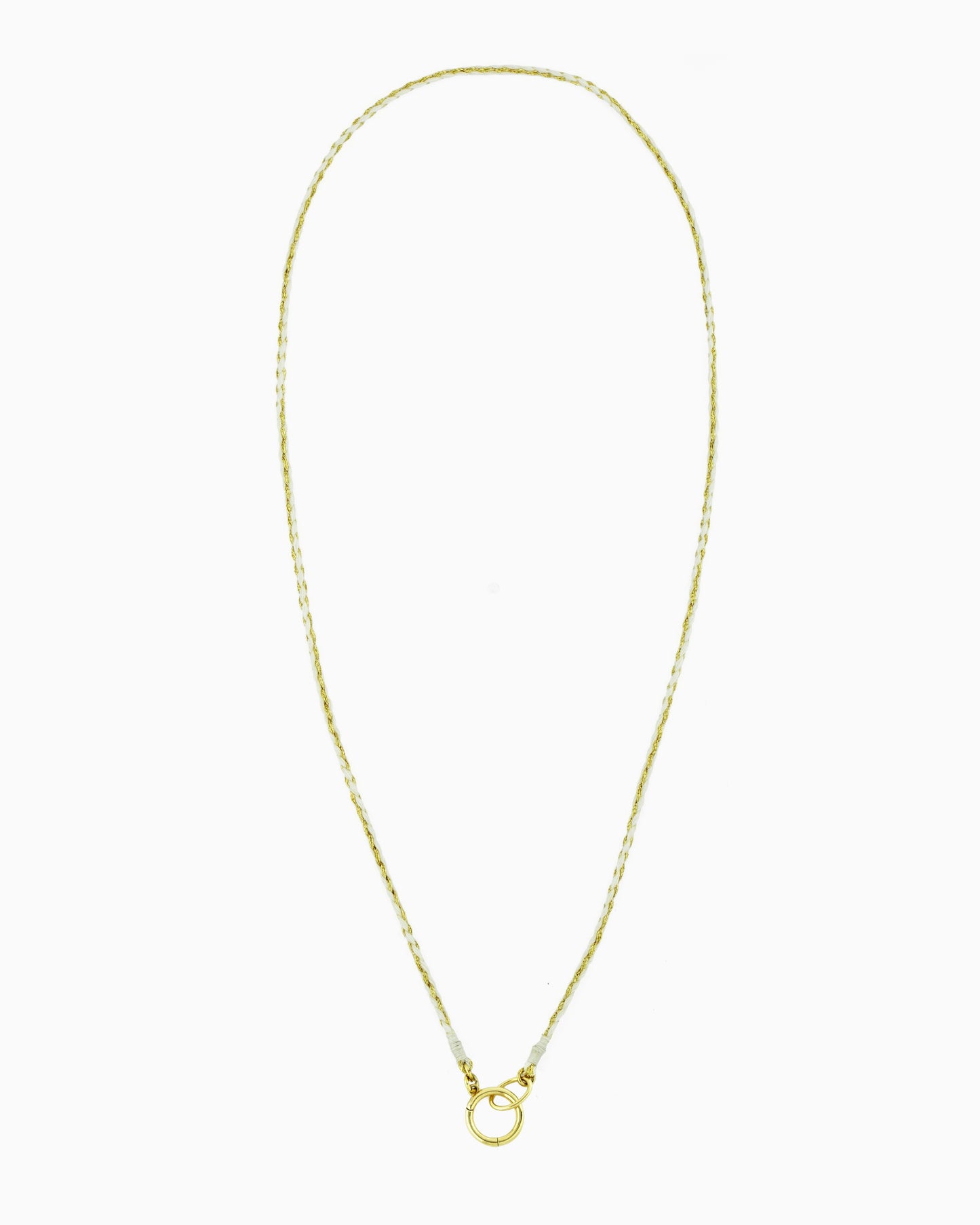 Hand-braided green cord necklace with a gold charm holder ring, designed to be worn alone or personalized with ZoHaYo Clip-On Charms.