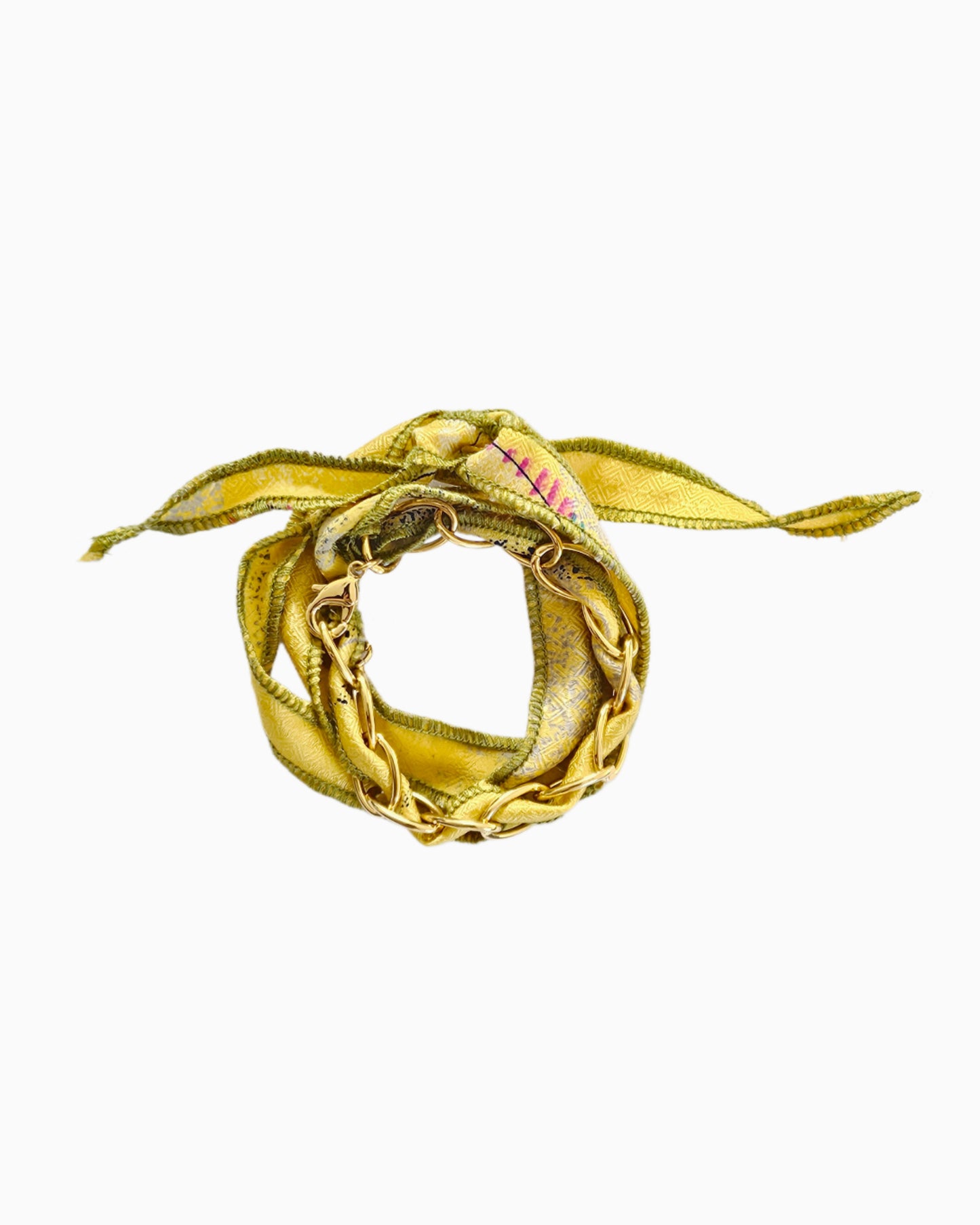 SUNLIT GREEN SILK RIBBON CHAIN BRACELET