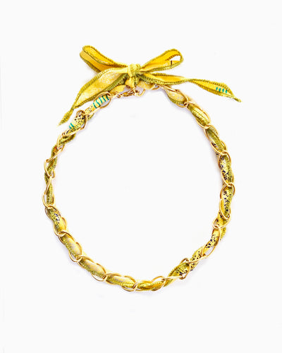 SUNLIT GREEN SILK RIBBON CHAIN NECKLACE