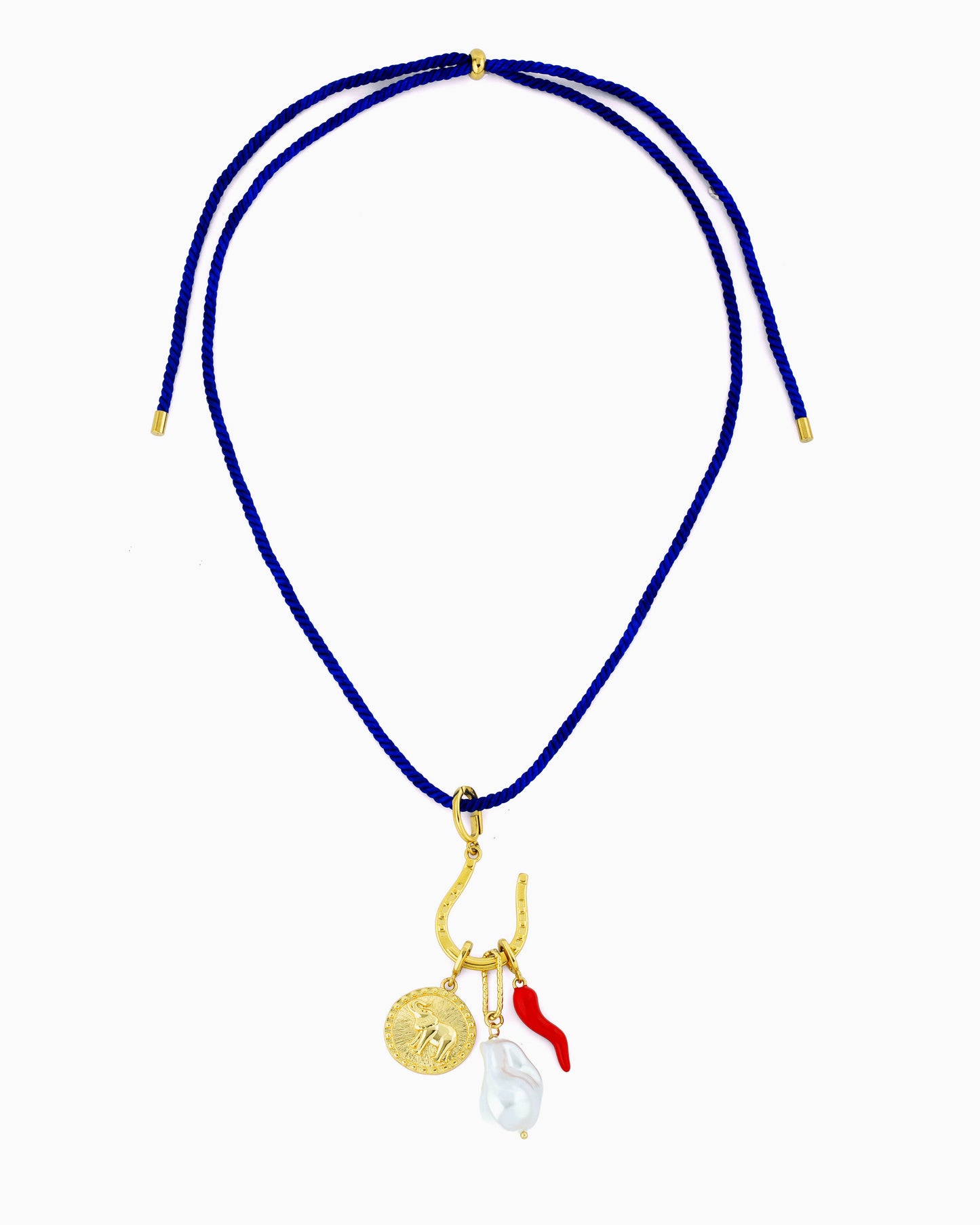 ROYAL BLUE ROPE CORD NECKLACE WITH DETACHABLE CHARMS