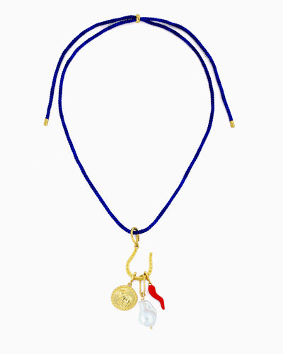 ROYAL BLUE ROPE CORD NECKLACE WITH DETACHABLE CHARMS