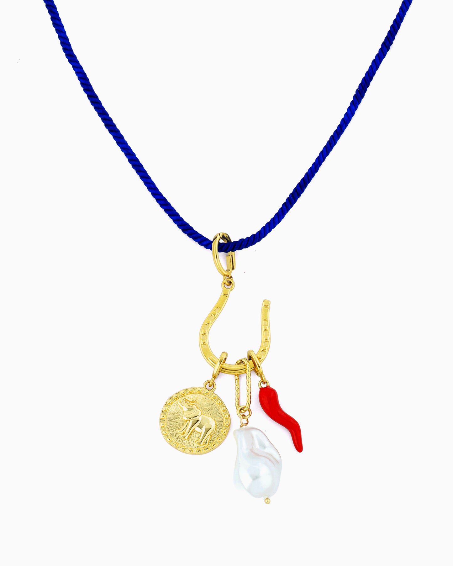 ROYAL BLUE ROPE CORD NECKLACE WITH DETACHABLE CHARMS