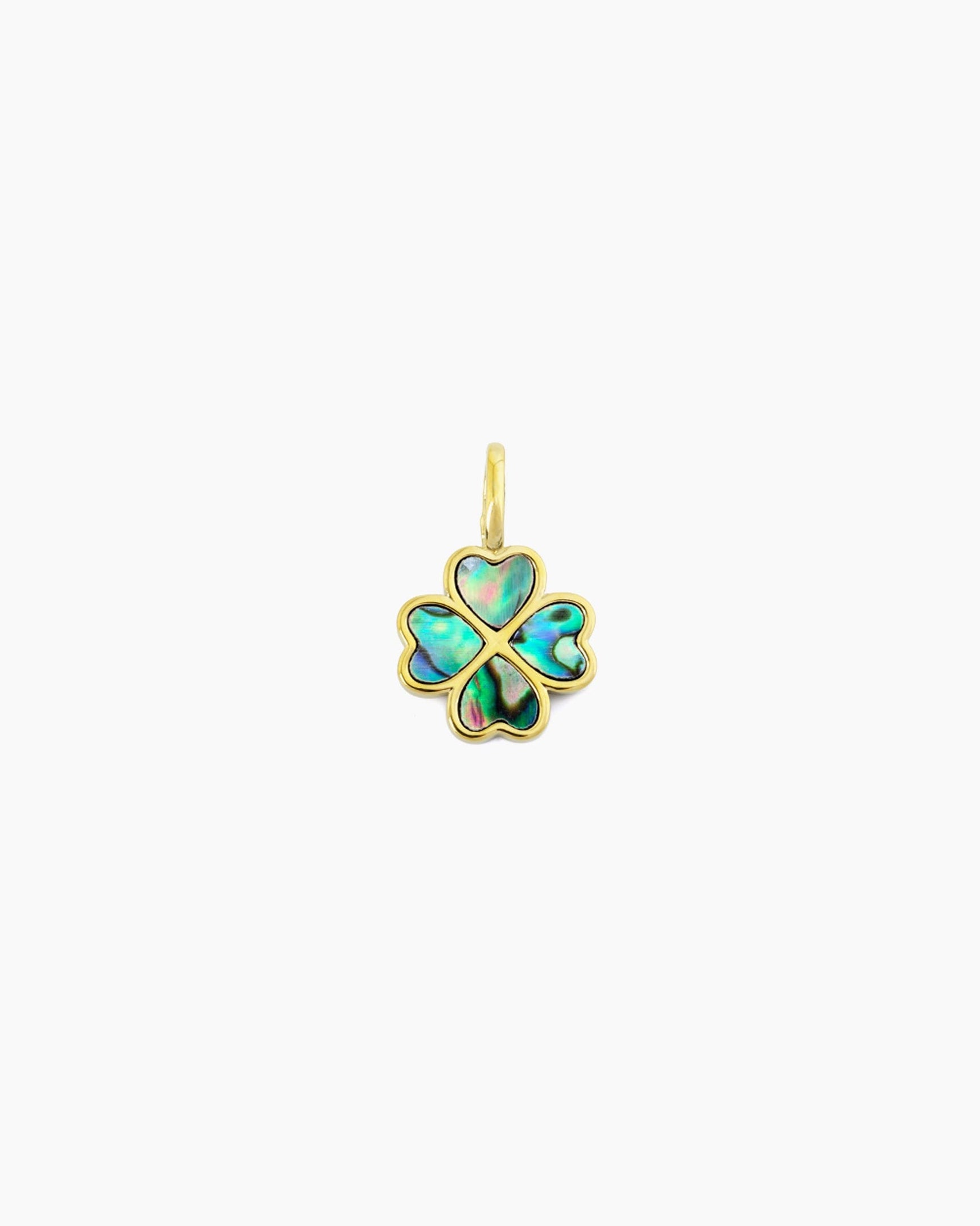 gold pvd plated abalone inlay four-leaf  clover clip-on charm