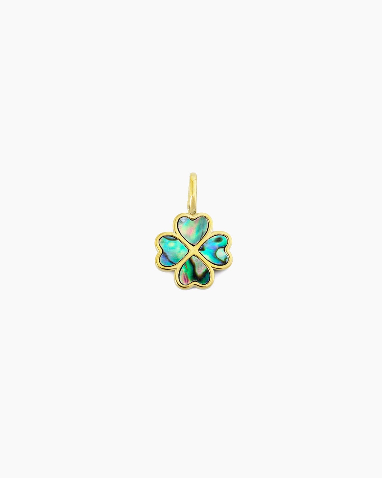 gold pvd plated abalone inlay four-leaf  clover clip-on charm