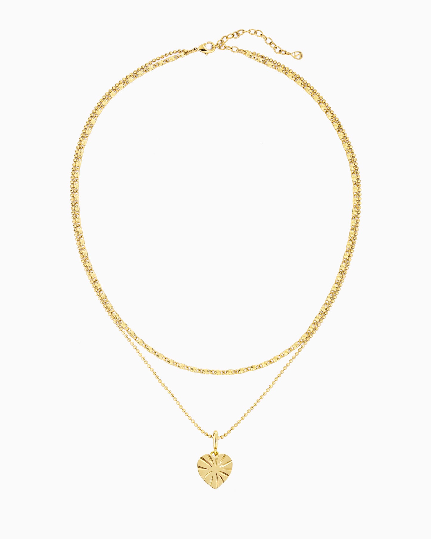 LAYERED DOUBLE CHAIN HEART NECKLACE