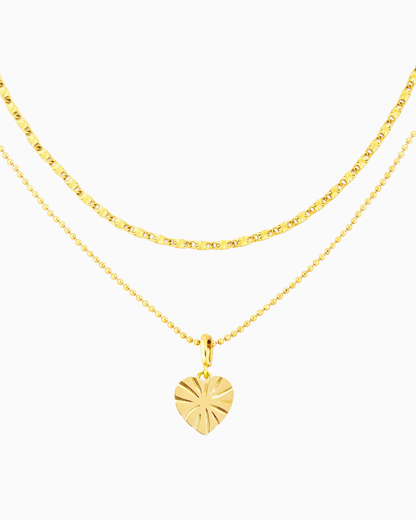 LAYERED DOUBLE CHAIN HEART NECKLACE