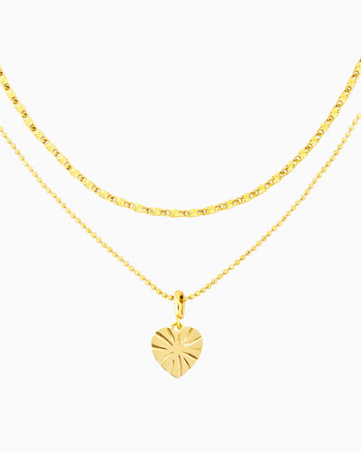 LAYERED DOUBLE CHAIN HEART NECKLACE