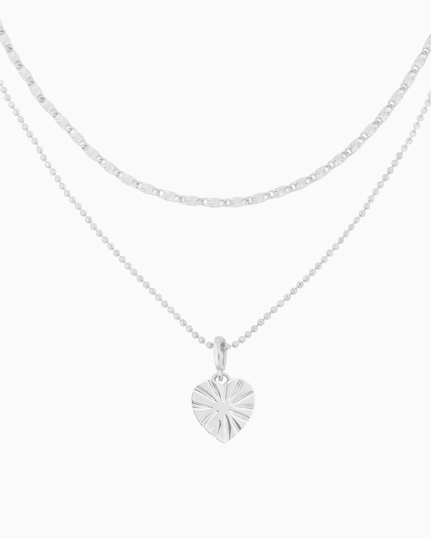 LAYERED DOUBLE CHAIN HEART NECKLACE
