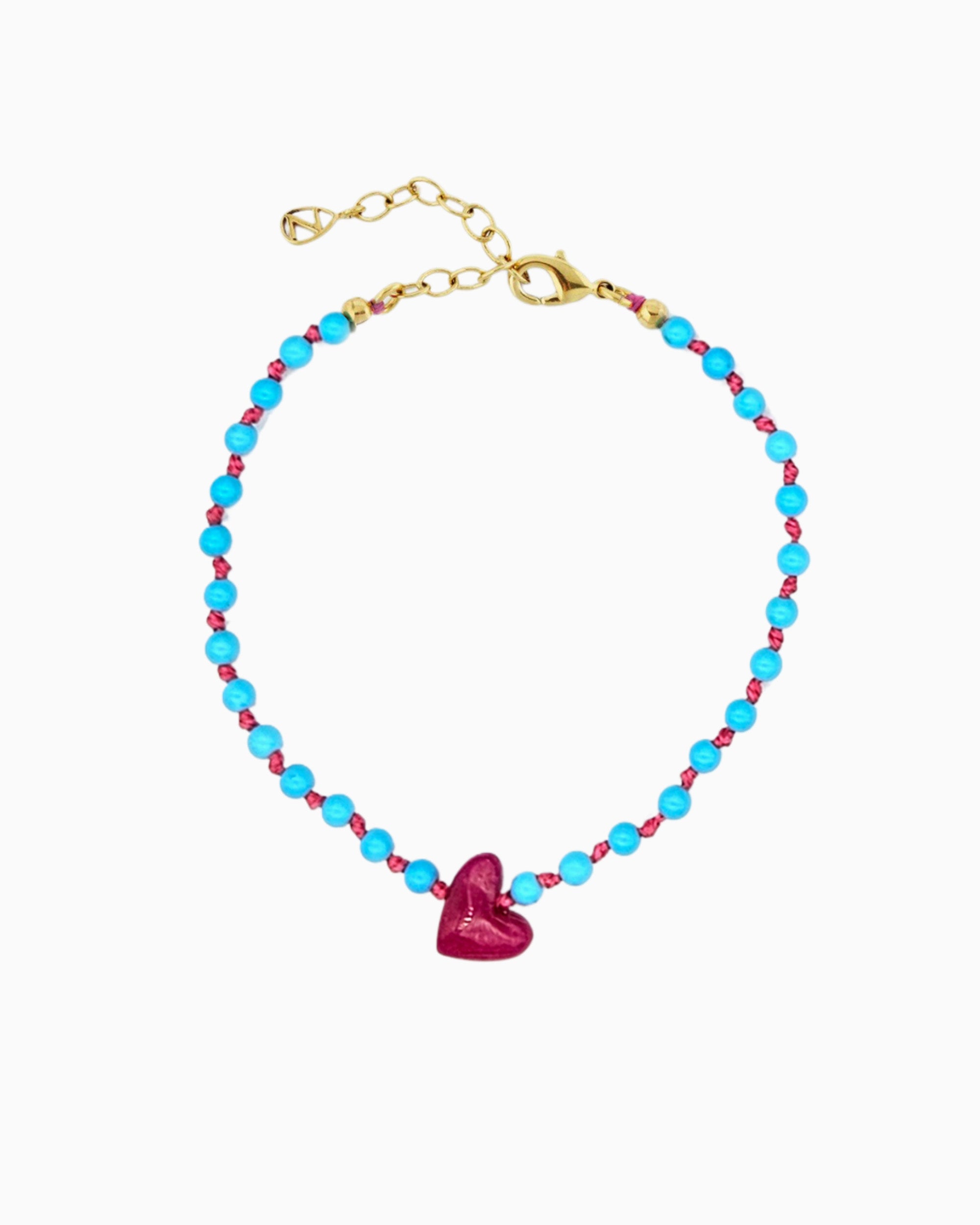  turquoise beaded pink heart bracelet