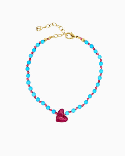 turquoise beaded pink heart bracelet