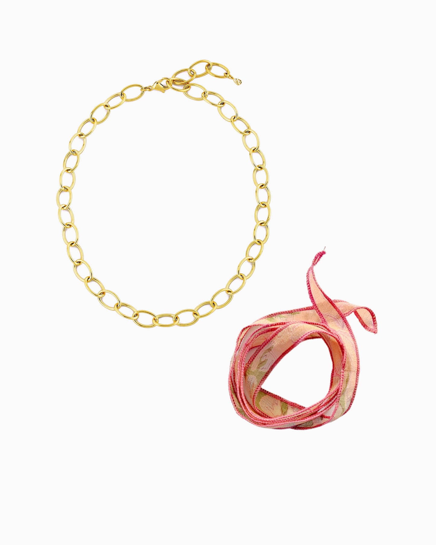PINK ZEST SILK RIBBON CHAIN NECKLACE