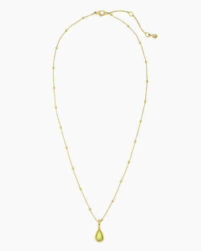 Delicate gold beaded chain necklace with lime jade teardrop clip-on charm