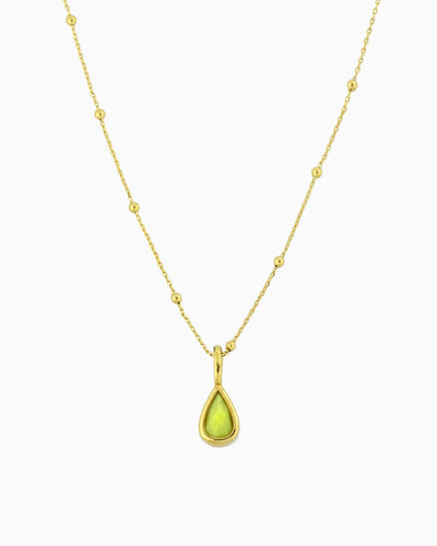 Delicate gold beaded chain necklace with lime jade teardrop clip-on charm